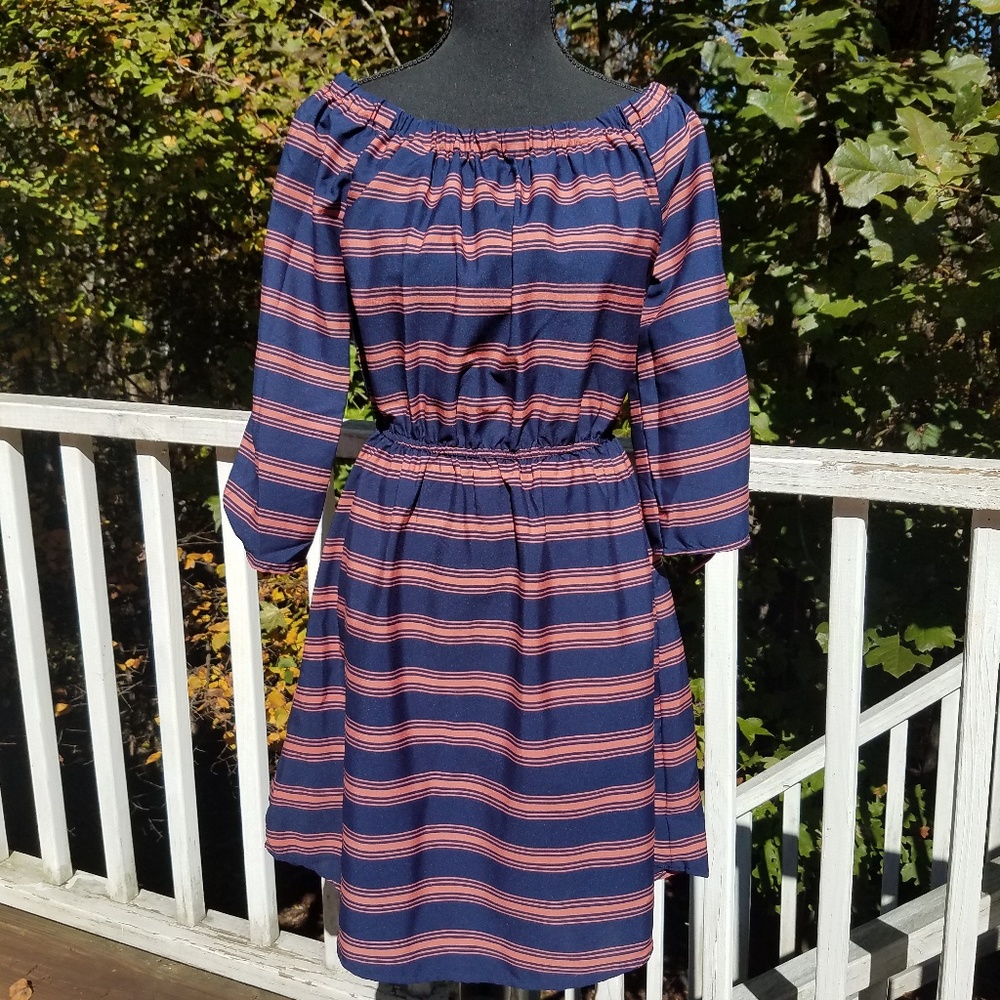 Speed Control Women's Dress Navy Peach Striped Size Small Midi